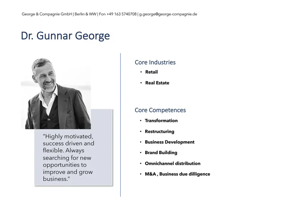 Dr. Gunnar George – Profil & Vita, Seite 1